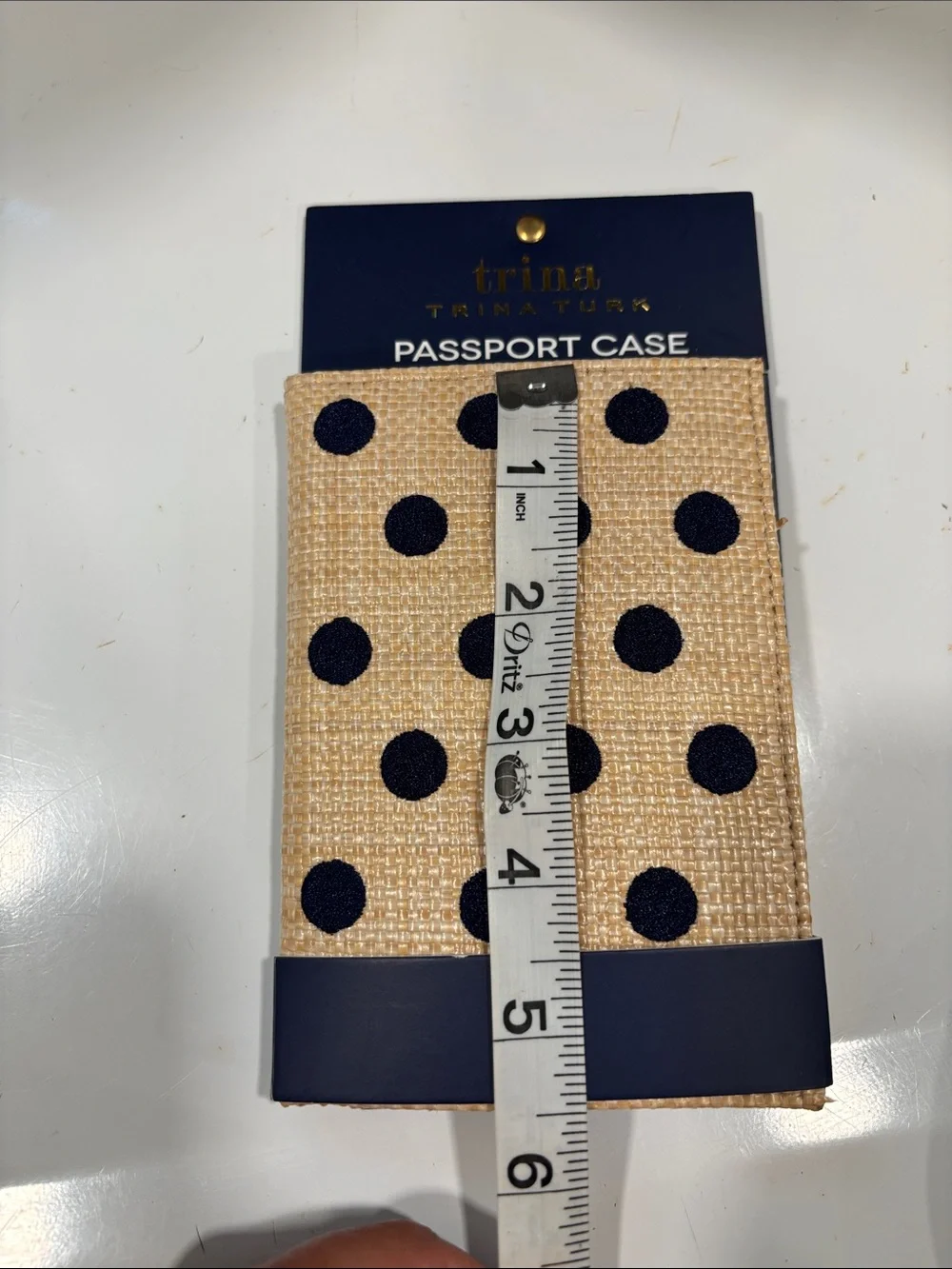 Trina Turk Navy Polka Dot Woven Passport Cover NWT